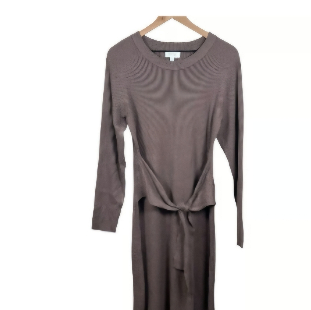 Evereve Alfie Oatmeam Ribbed Sweater Dress With Tie